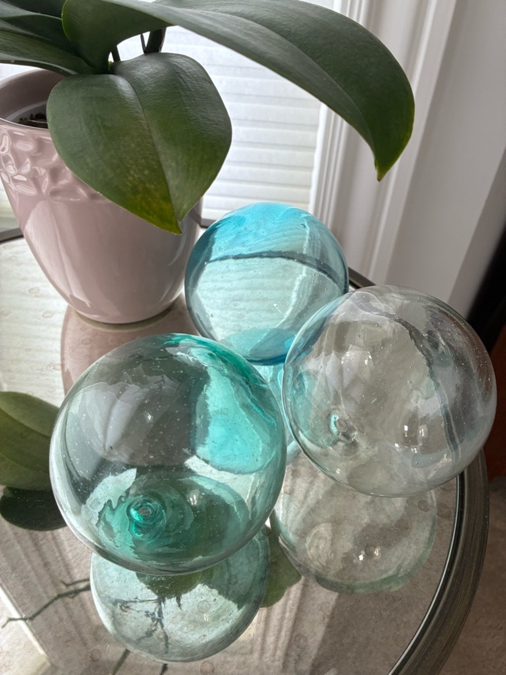 Handblown Glass Decorative Spheres - Aqua, Teal & Clear